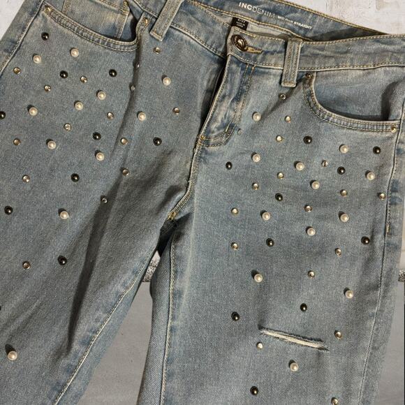 INC NWOT Women's Mid-Rise Embellished Straight Leg Jeans Size 4 - Picture 2 of 6